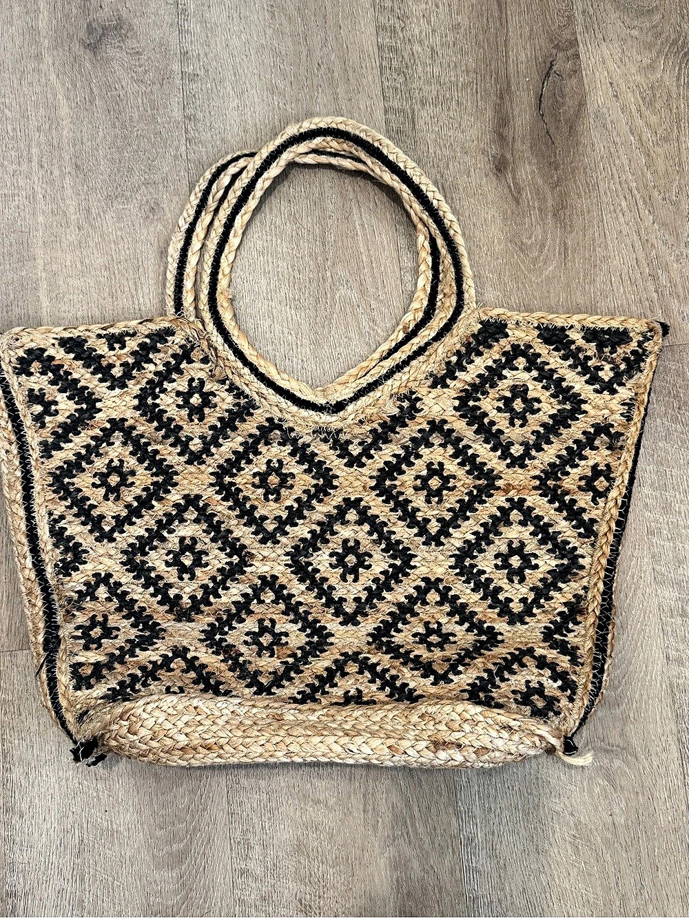 Free People Woven Geometric Tote in Brown & Black
